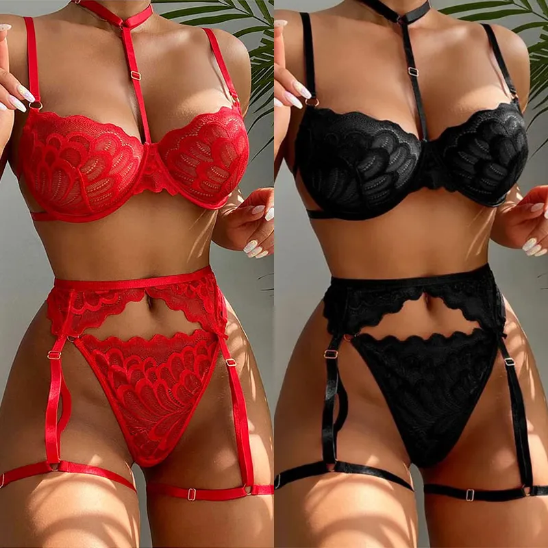 sexy erotik dessous Lenceria Extreme Sexy Dessous, Dessous-Set für Damen, sexy Strumpfband,  Dessous, BH und Höschen, Dessous-Set für Frauen mit Robe, Schwarz, Schwarz  , L : Amazon.de: Fashion main image 0