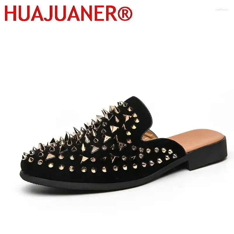 Slippers Classic Half Drag Fashion Spike Shoes Brand Spiked Men Casual Non-Slip Party Club Male Retro Summer Slipper