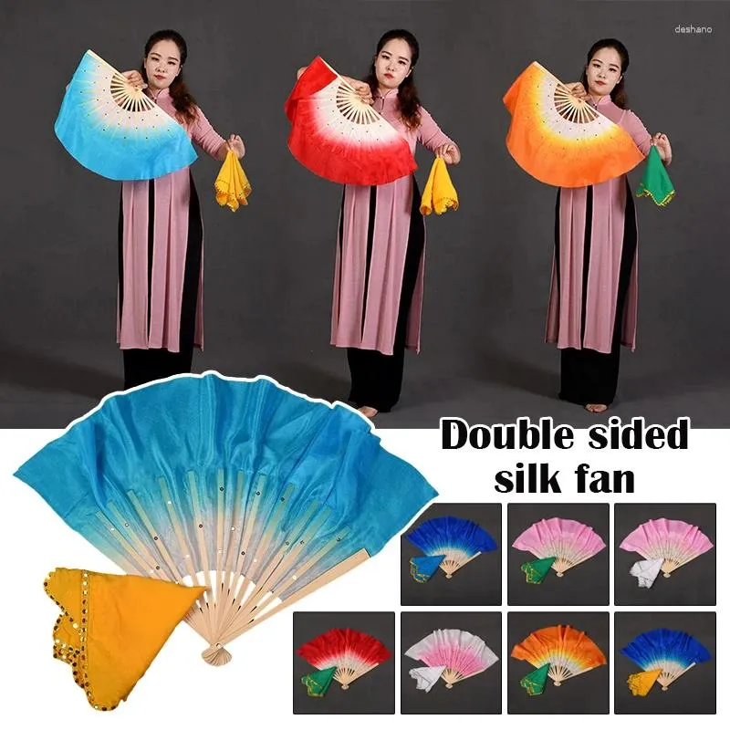 Figuras decorativas Abanico de danza de seda de estilo chino, medio redondo, para mujer, abanicos cuadrados para el vientre, accesorios para pañuelos, decoración del hogar