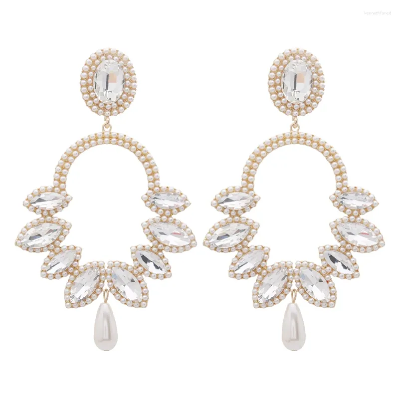 Dangle Earrings 1 Pair Of Vintage Pearl Luxury Rhinestone Glass Large For Women Long Water Drop Hanging Christmas Valentine'