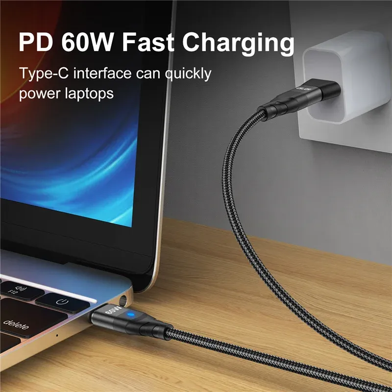 USLION 60W PD FAST CHARGER CABLE USB C TO TYPE C MICRO MAGNETIC DATA CORD 3A USB CABLE for iPhone 13 MacBook Huawei Samsung S22