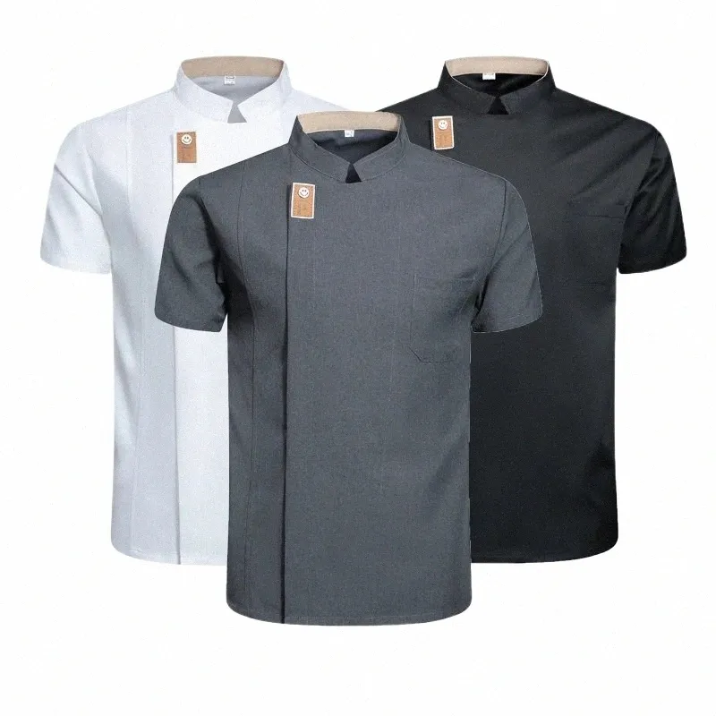 Veste de chef pour hommes et femmes, chemise de cuisinier à manches courtes, uniforme de serveur de boulangerie et de restaurant, vêtements de cuisine d'hôtel, vêtements de travail de restauration, s9go #