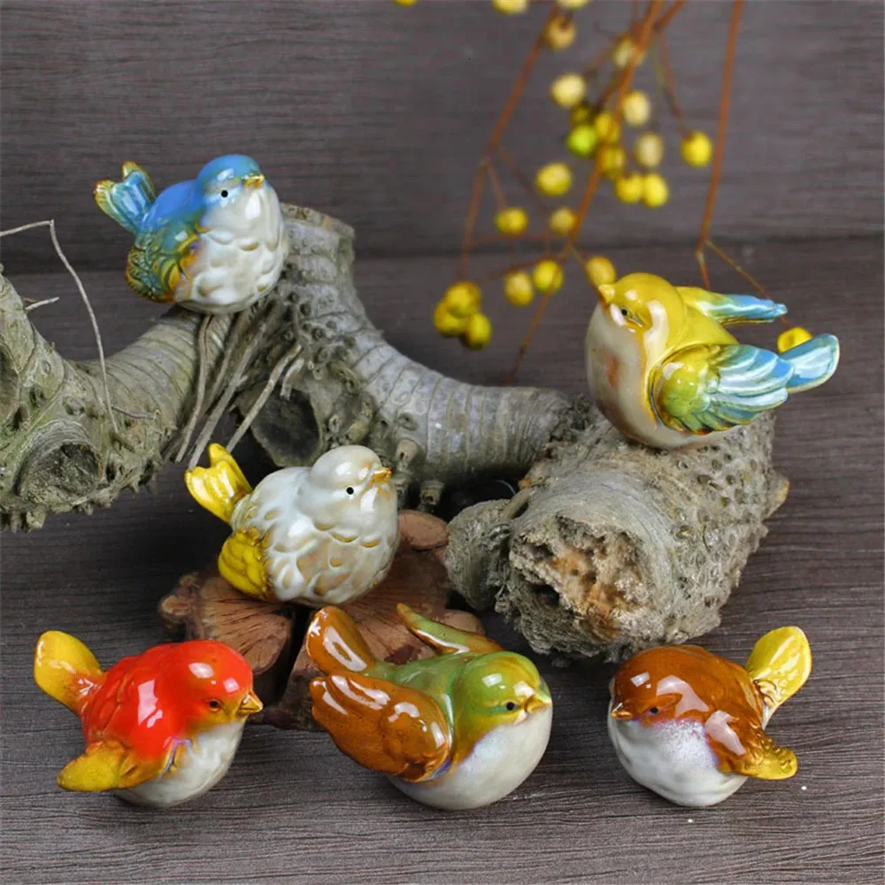 6 stks/set Keramische Objecten Vogels Standbeeld Home Decor Porselein Ekster Ornament Versieren Studie Decoratie Mus Mezen Beeldje Model 240318