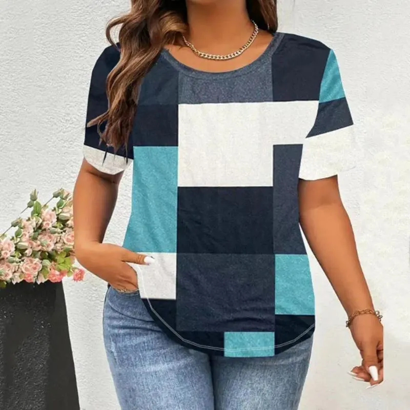 Kvinnors blusar kvinnor t-shirt tee topp stilfull sommarskjorta samling o-hals Löst fit fyrkantig tryck blus lätt för arbete
