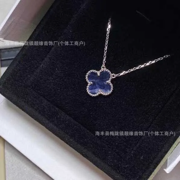 Designer Brand Van Version Version Clover Necklace 925 Pure Silver Plated 18k Natural Peter Blue Blue Stone Live