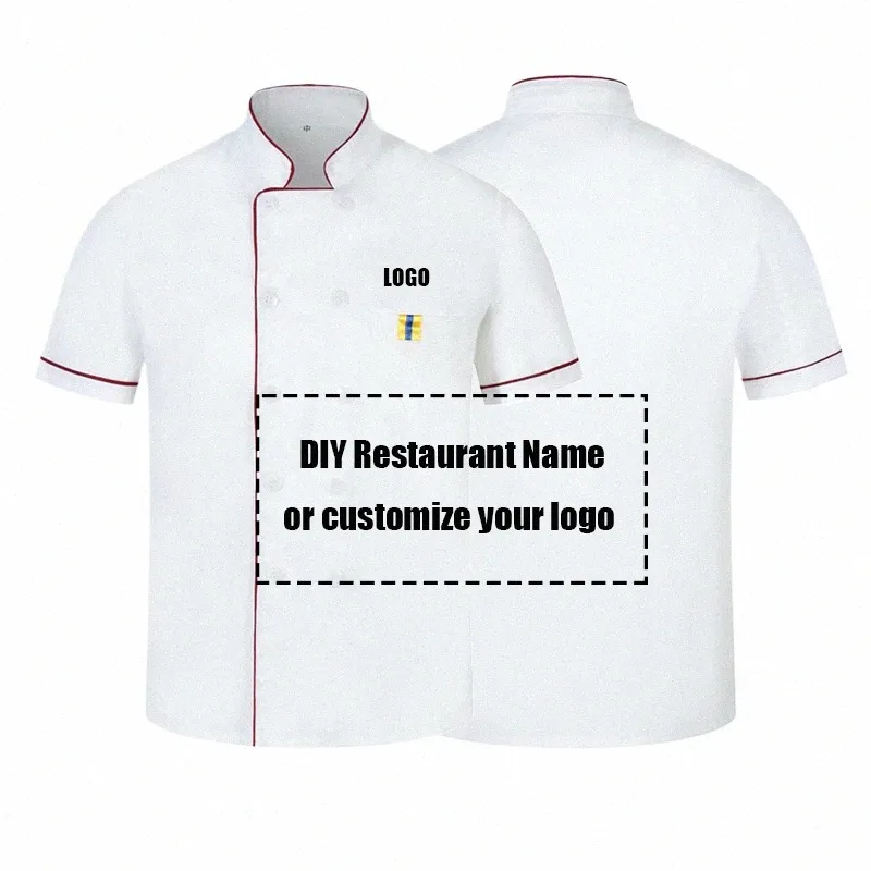 Dostosuj logo DIY Drukuj szef kuchni Kuchnia Kawiarnia Usługa gastronomicznego krótkiego rękawu oddychana kucharzowa kurtka kelnerowa kombinezon n3ek#