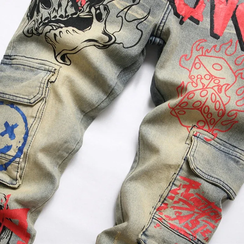 Society6 ケース jeans_smile by M366 DHgate.com:Mens Cotton Stamp Print Streetwear Jeans