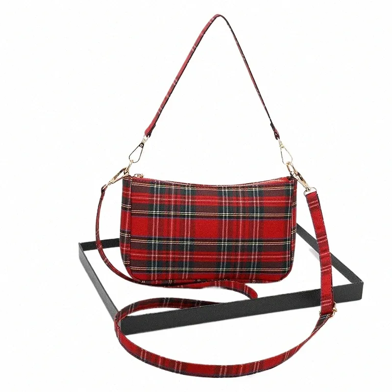 bags for Women 2023 New Online Celebrity Plaid Baguette Underarm Canvas Bag Literary Retro Diagal Shoulder Bag e2KC#