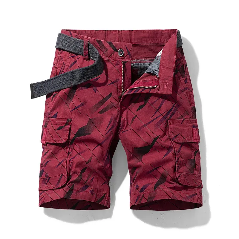 Pantalones cortos de carga de camuflaje para hombre Rojo Verano Algodón Táctico Moda Casual Multi-Bolsillo Pantalones cortos Hombres Sueltos Ejército Militar 240328