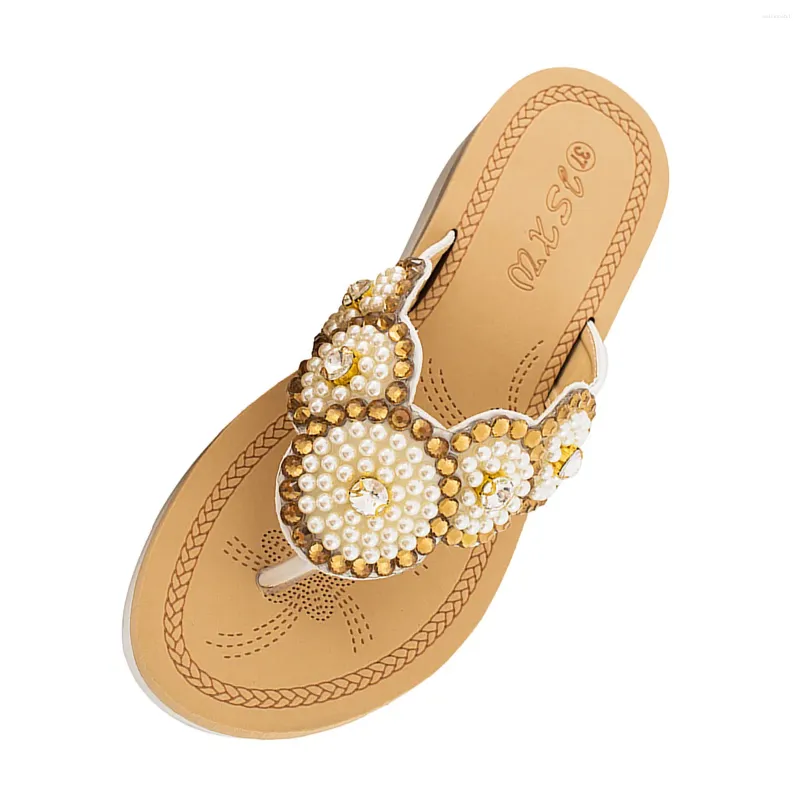 Sandales femmes 2024 femmes fleur perle commerce extérieur grande pantoufle mocassins mocassins pantoufles