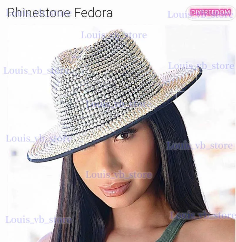 Ampla borda chapéus balde chapéus strass fedora jazz chapéus cowboy chapéu para mulheres e homens dupla face cor boné vermelho com diamante preto fedora atacado 2021 t240330