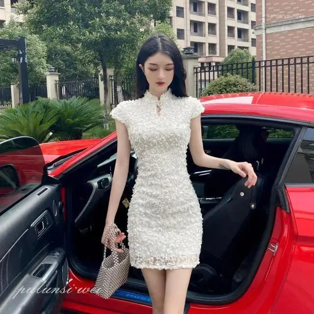 Party Dresses Slim Girls Mini Dress Summer Fashion Improved Version Qipao Elegant Trend Lace Vestido Casual Streetwear Korean Aesthetic