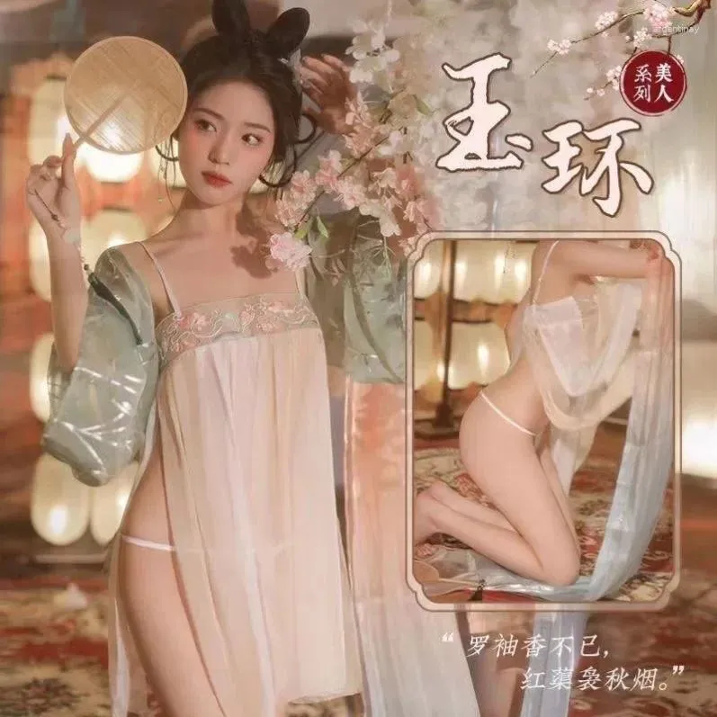 Комплекты бюстгальтеров, экзотическая женская древняя одежда Hanfu, тонкая марлевая подкладка, нефритовая эссенция, сексуальные пижамы для косплея
