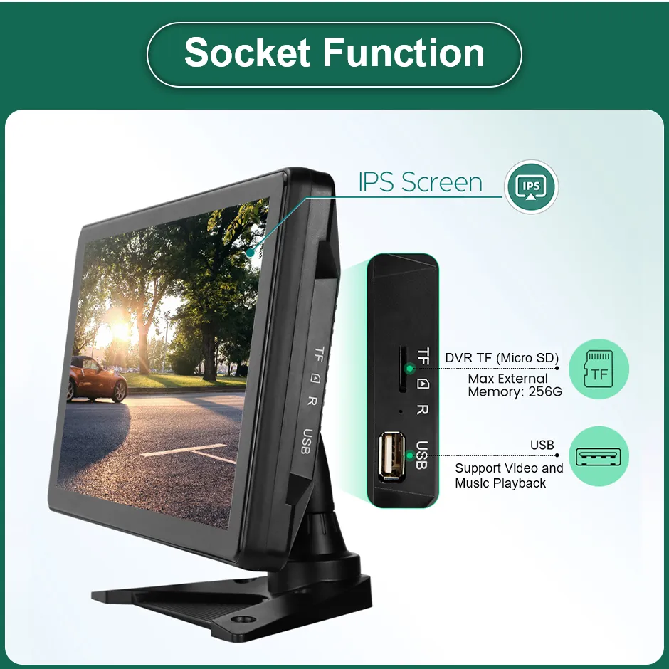 Greenyi 10.1 인치 터치 스크린 4 CH 분할 스크린 카 MP4 DVR 모니터 170 ° AHD 1080p 카메라는 RV/트럭/버스 용 스위블 할 수 있습니다.