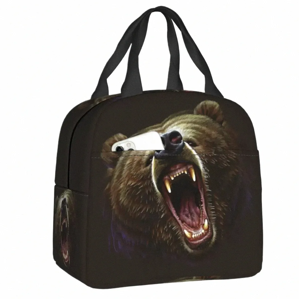 feroz Grizzly Bear Isolado Lancheira para Mulheres Homens À Prova D 'Água Térmica Cooler Lunch Box Office Picnic Travel Food Tote Bags S60k #