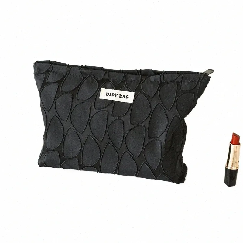 Black Ladies Makeup Bag Portable Sanitary Servett förvaringsväska stor kapacitet resor toalettståväska ins canvas d7rq#