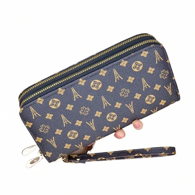 Frauen LG Brieftaschen Doppel-Reißverschluss Kupplungen Geldbörse Big Letter Fi Wristlet Wallet Phe Portfel Damski Kartenhalter Dame Geldbörsen V4FJ #