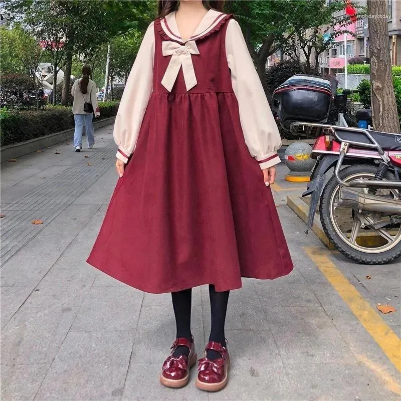 Lässige Kleider, japanischer süßer Stil, Kawaii-Lolita-Kleid, Herbst, weicher Matrosenkragen, Rüschen, lange Ärmel, College-Studentenfrauen