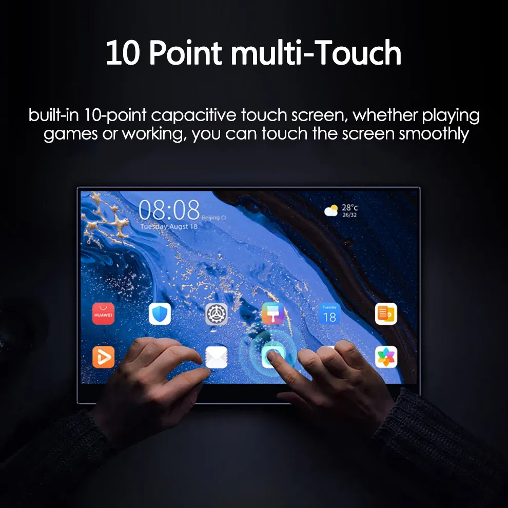 16 Inch 2K 60Hz Touch Portable Monitor 2560*1600 HDR 100%sRGB Dual Speaker Gaming Display For PC Laptop Xbox PS4 Switch