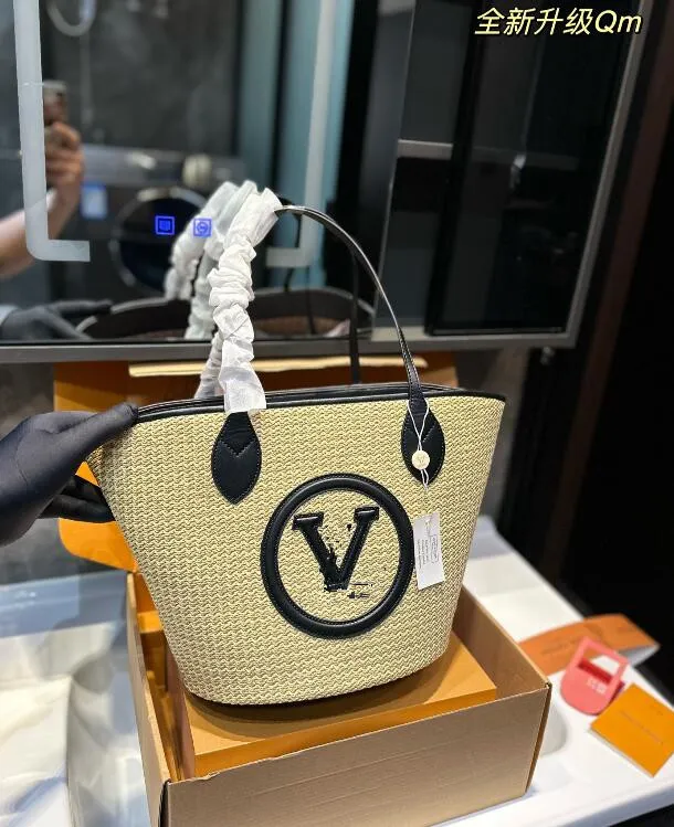 Fashion Designer leather Straw Handbag Crossbody Purse Beach Bag 2 colors
