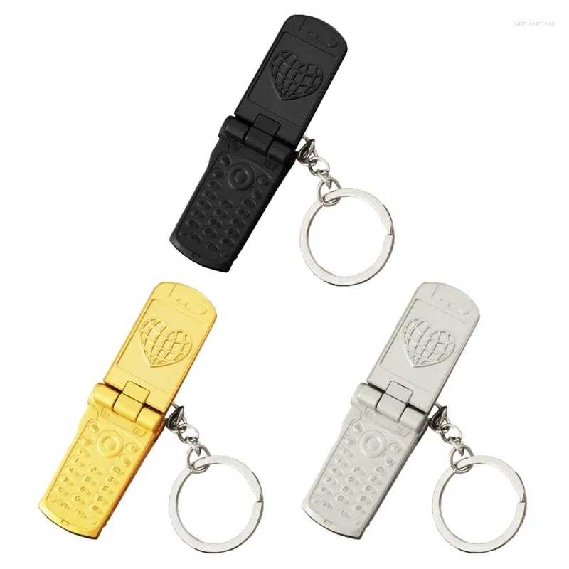 Keychains Portable Phone Designed KeyChain Mini 4cm Cell Charm Figur Toy Foldbar lock Cover Rotertable Key Rings