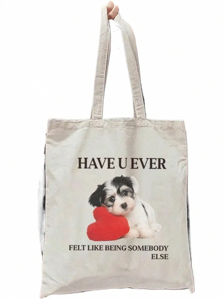 1pcs Kawaii Dog Graphic Canvas Tote Shoulder Shopper Bag Storage Travel Bag Handbag & Shop Bag Valentine's Day Gift M7KI#