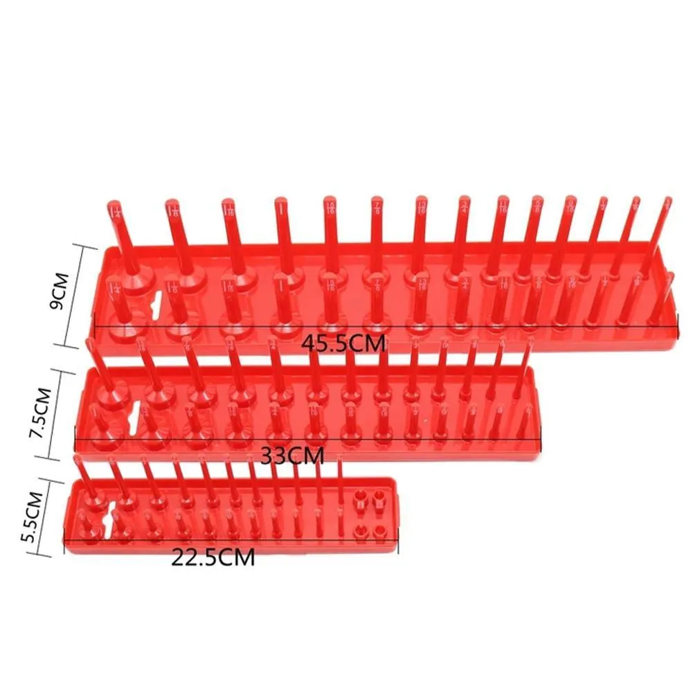 3 -dak Socket Organizer Trade Rack Holder Metric SAE 1/4 "3/8" 1/2 "Red Black Plastic Sleeve houder Garage Storage Tool Rack organiseren