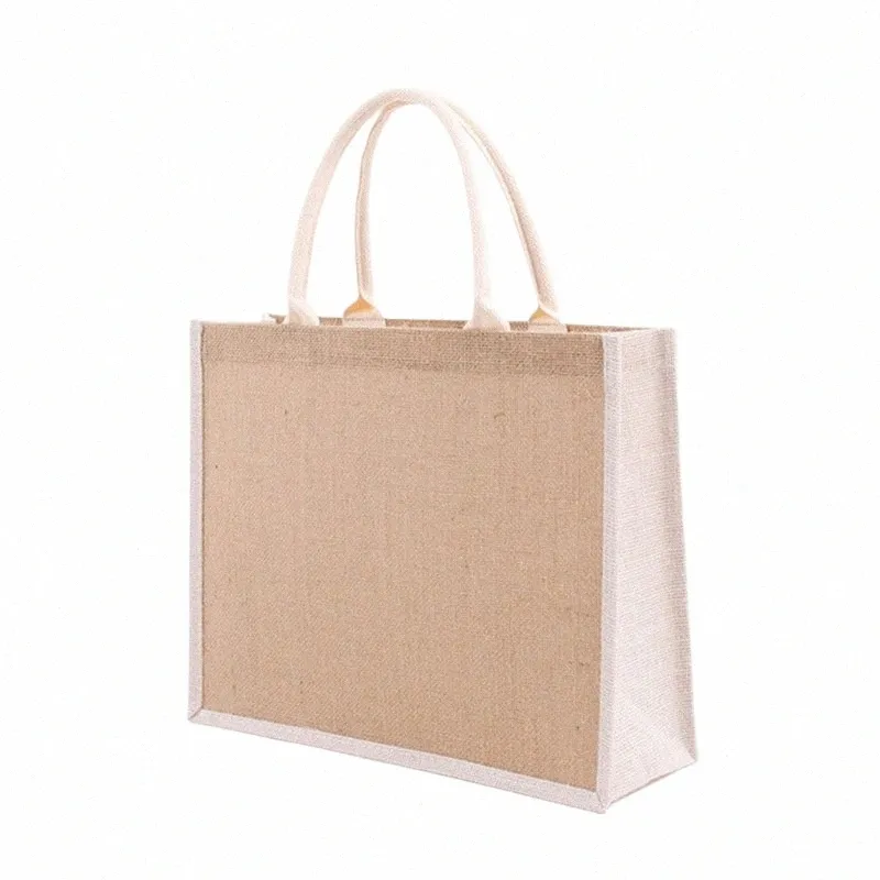 jute Tote, natuurlijke jute draagtassen met handvatten gelamineerd interieur, cadeauzakjes voor bruiloft bruidsmeisje jute tas h41Q #