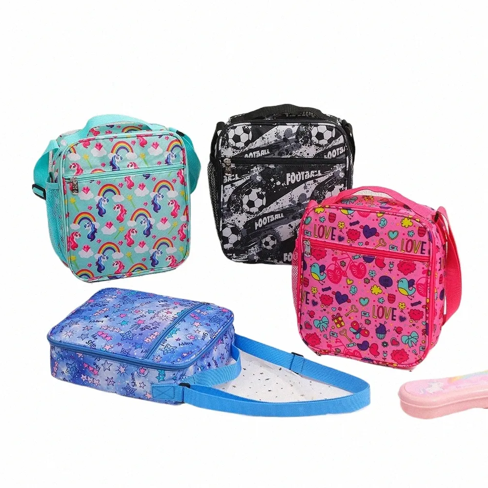 2023 Nouveau sac à déjeuner pour enfants Carto Étudiant Vertical Bandoulière Bento Sacs Fille En plein air Une épaule Sac de glace X8EJ #