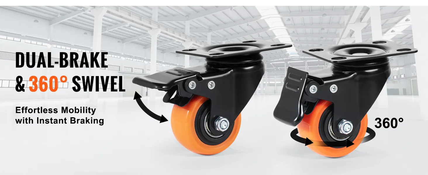 2in Caster Wheels 4 Set Heavy Duty Locking Swivel Plate W/ Brake - View #13