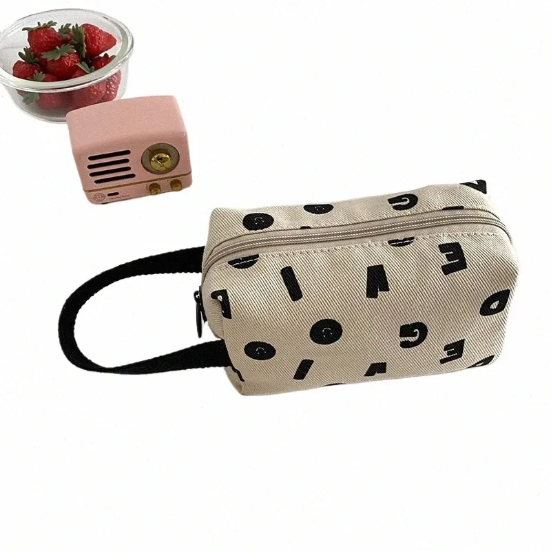 Lettere Stampa Donne Canvas Cosmetic Borse Cott Panno Make Up Bag Pouch Piccola borsa Frizione Custodia da viaggio per ragazze M7ob #