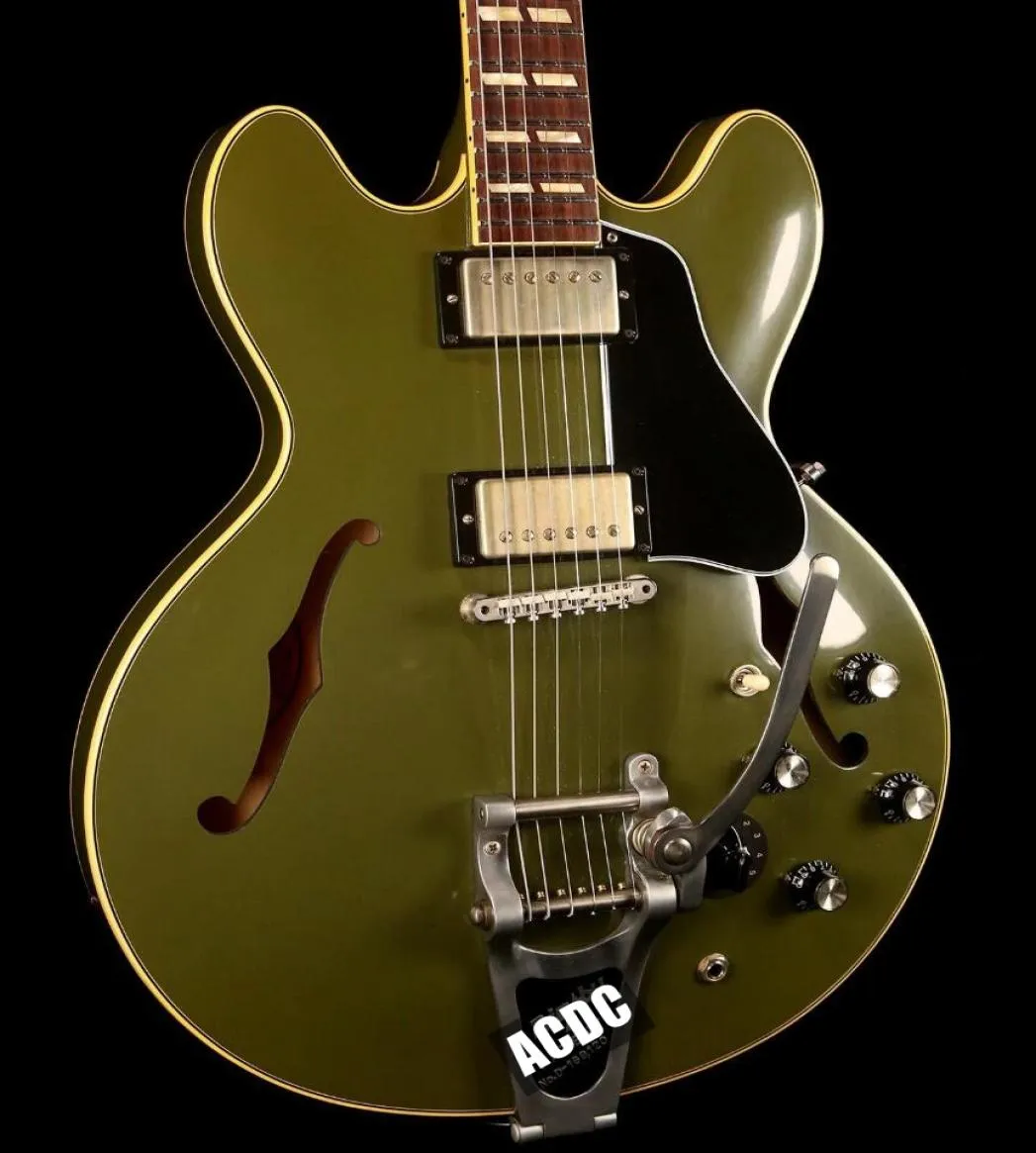 1964 ES 345 Olive Drab Matte Green Semi Hollow Body Jazz Electric Guitar Bigs Tremolo Bridge Varitone Knobs Tuilp Tuners Chrome9687168