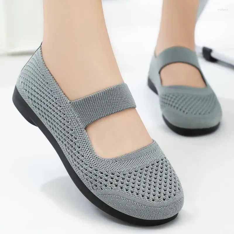 Casual Shoes Summer For Women loafers andningsbara balettlägenheter stickade lätta gravida damer glider på grunt botten sneaker