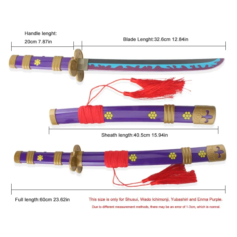 3-PCS COSPLAY ANIE Swords in legno 60 cm/23,6 pollici Zoro Katana Cosplay Spada di legno ENMA Purple Original Modello