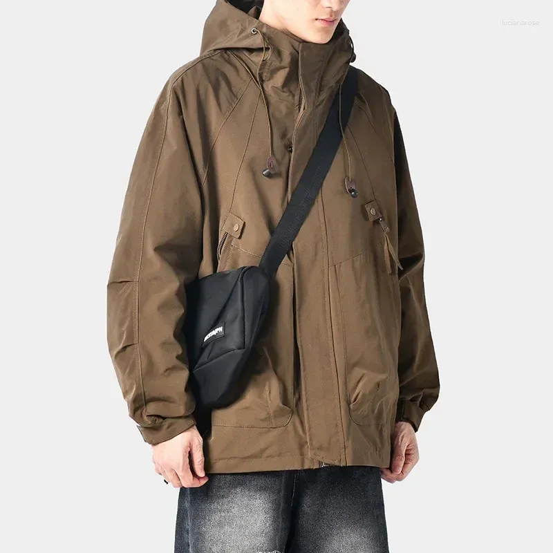 Men's Jackets Outdoor Hooded Punching Jacket Spring And Fall American Black Men Korean Fashion Loose Windproof Coat Clothing