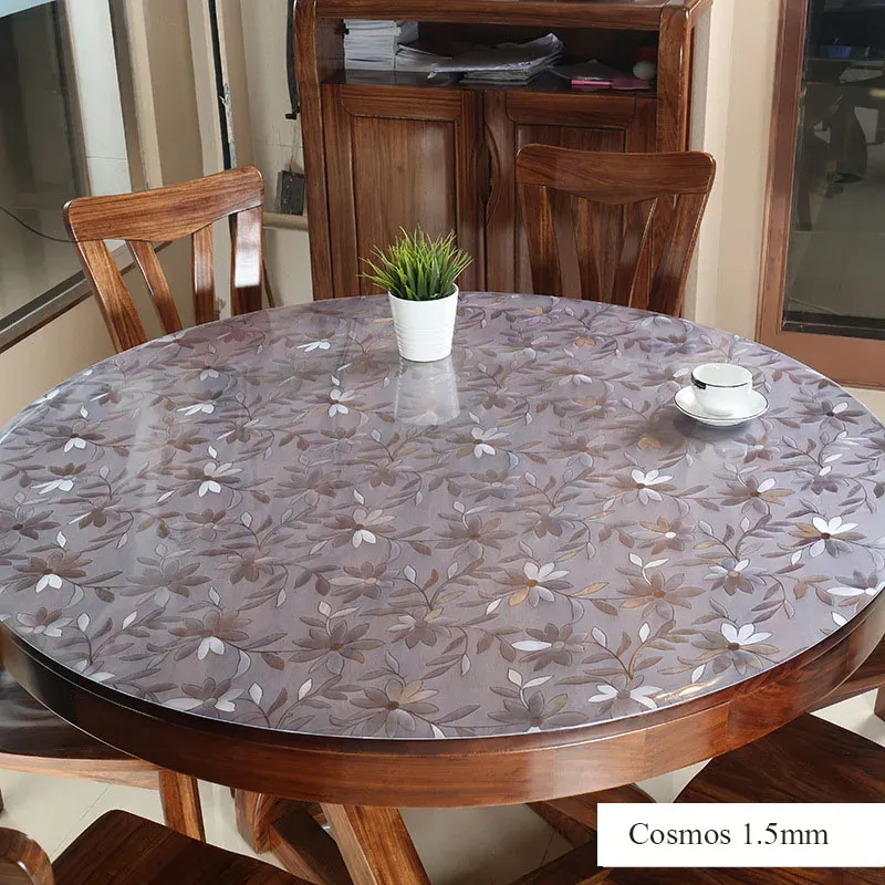 1.5mm Round PVC Tablecloth Table Cover Protector Desk Pad Soft Glass Dining Tablecloth Transparent Top Table Cloth Plastic Mat