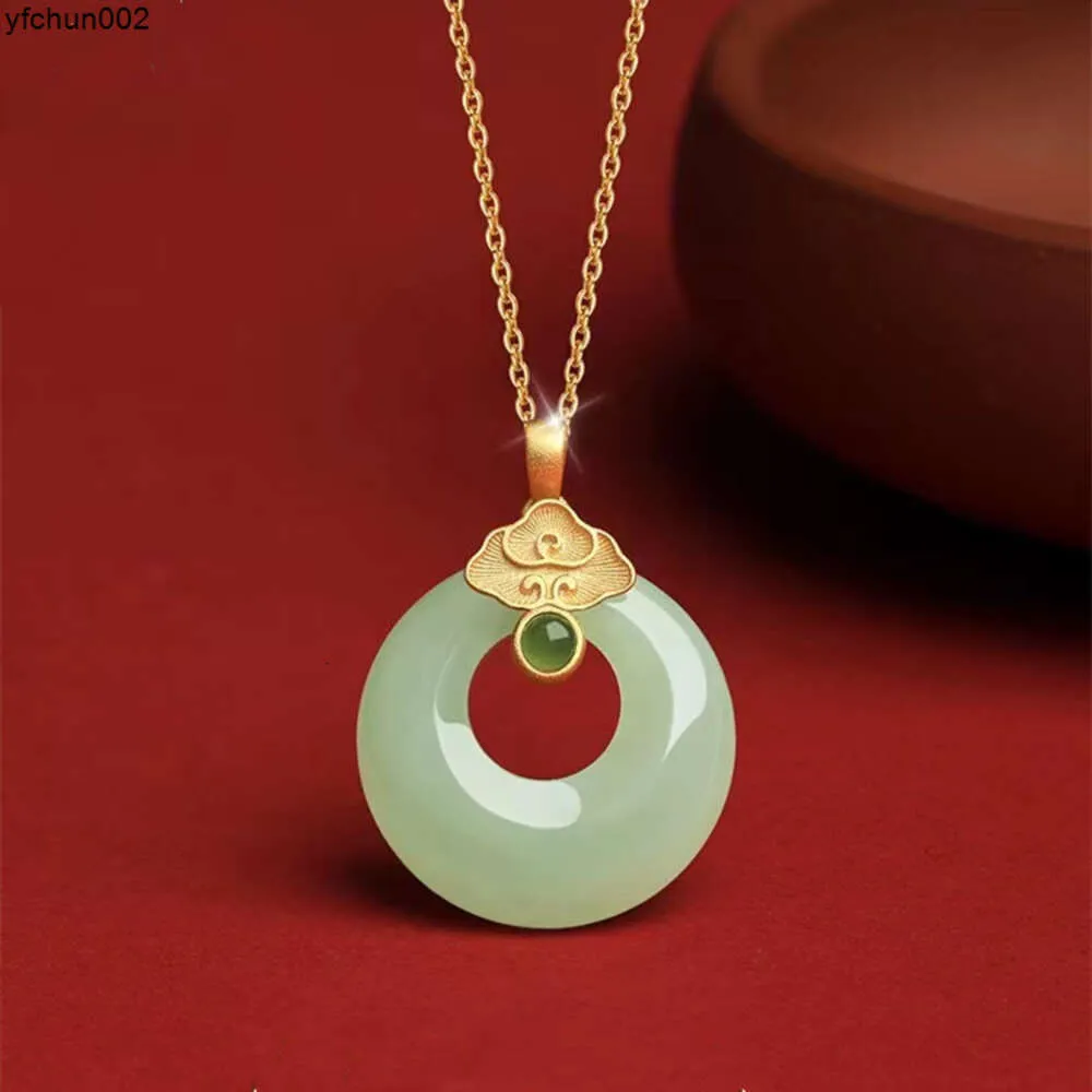 Natural Hotan Jade Peace Chain Necklace Pendant Luxury Small Female Money Jewelry 925 Sterling Silver Collar {category}