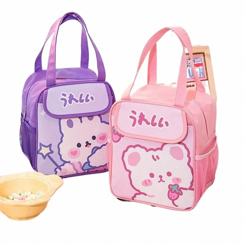 Kawaii Lunch Bag Femmes Mignon Ours Pique-nique Voyage Thermique Boîte De Petit-déjeuner Filles École Enfant Cvenient Boîte À Lunch Fourre-Tout Sacs Alimentaires 118 G8LI #