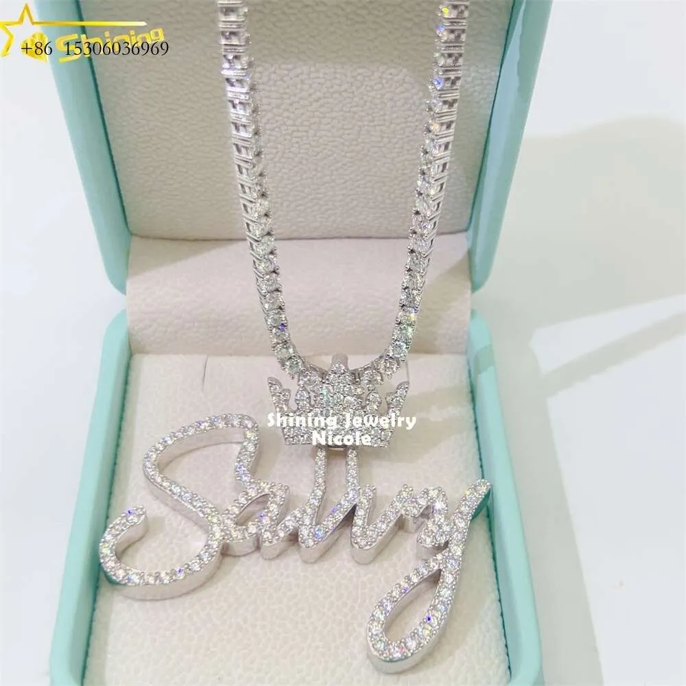 Fine Jewelry Hip Hop Initial Name Necklace Sier Moissanite Diamond Custom Letter Pendant