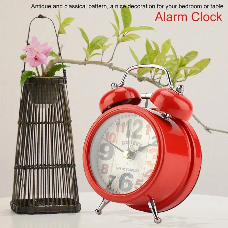 Table Clocks Mini Household Vintage Retro Alarm Clock Round Number Dual Bell Loud Desk Office Night Light Home Decor