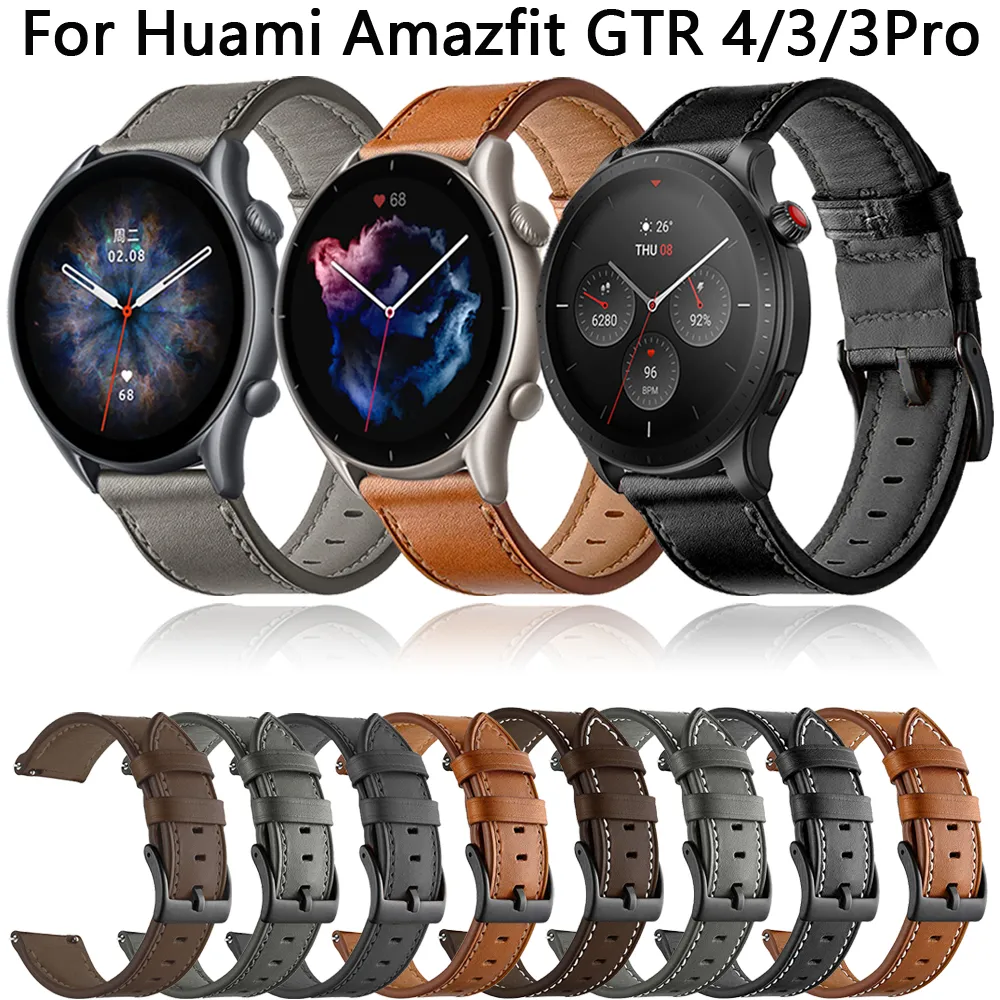 22mm Replacement Watch Band – Genuine Leather & Silicone Strap For Amazfit GTR 47mm