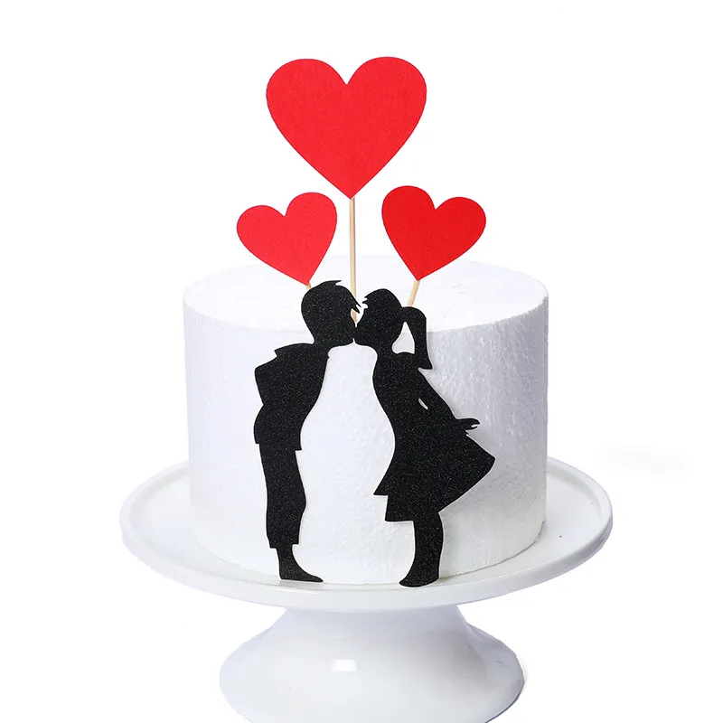 Set di topper cupcake di nozze Love Heart Sweet Lovers Cake Topper per l'anniversario di San Valentino per la festa di nozze Decorazioni per torta