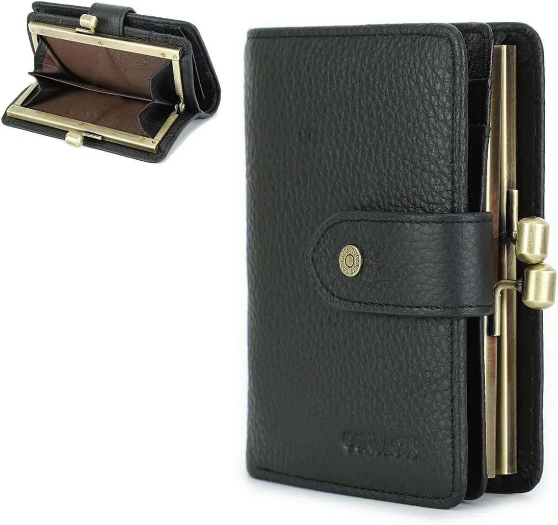 DHgate RFID Genuine Leather Kiss Lock Wallets for Women Metal Frame Card Holders Bags Luggage Accessories