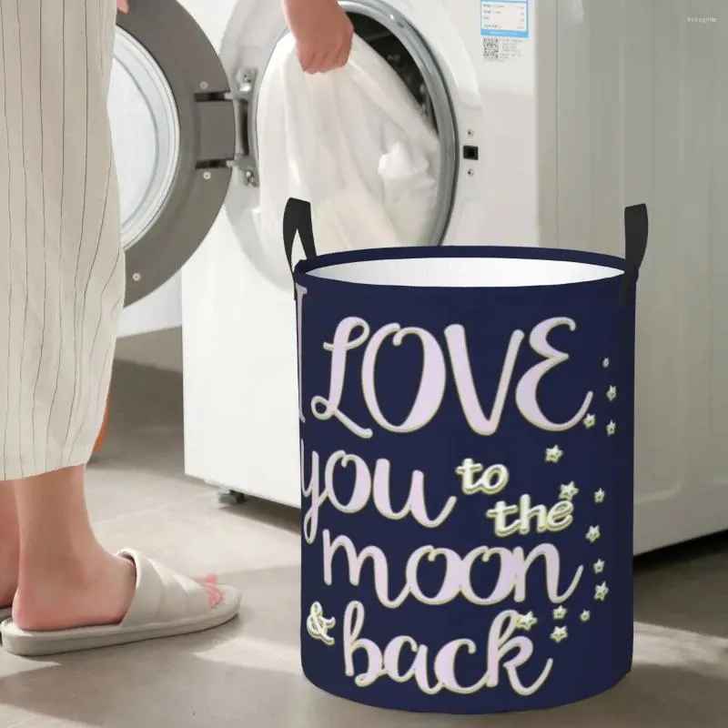 Waszakken I Love You To The Moon Terug Ronde mand Opbergmand Stevig en duurzaam badkamerspeelgoed