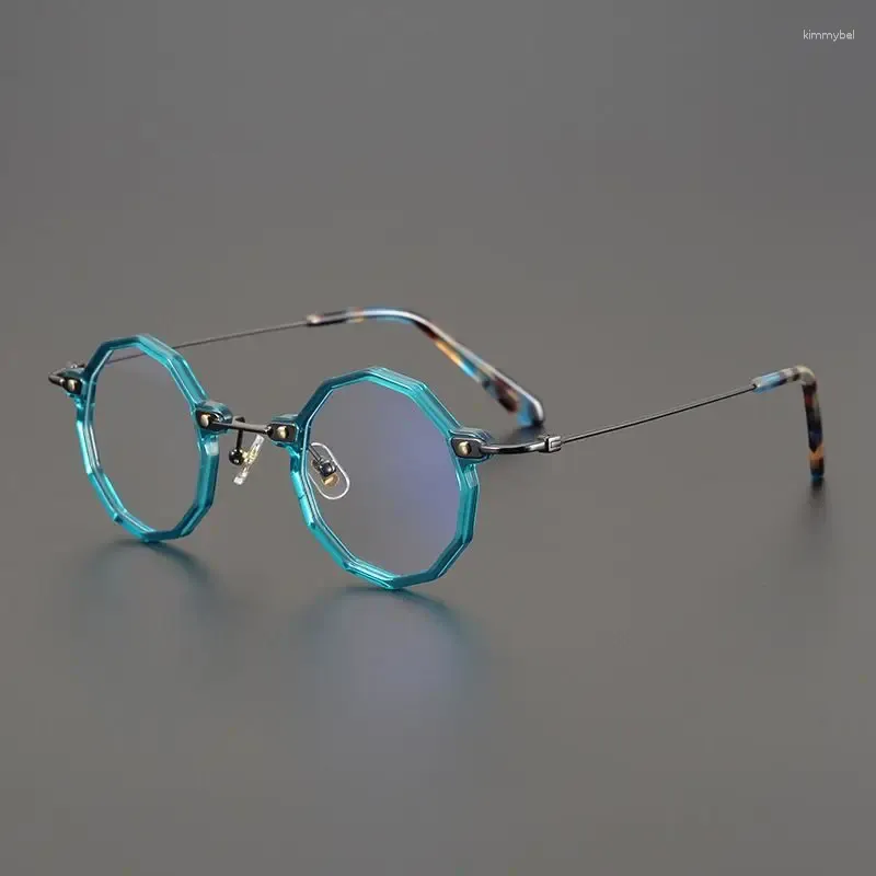 Solglasögon ramar högkvalitativ personlighet polygonacetatglasögon ram män retro runda glasögon för kvinnor rensar linsrecept