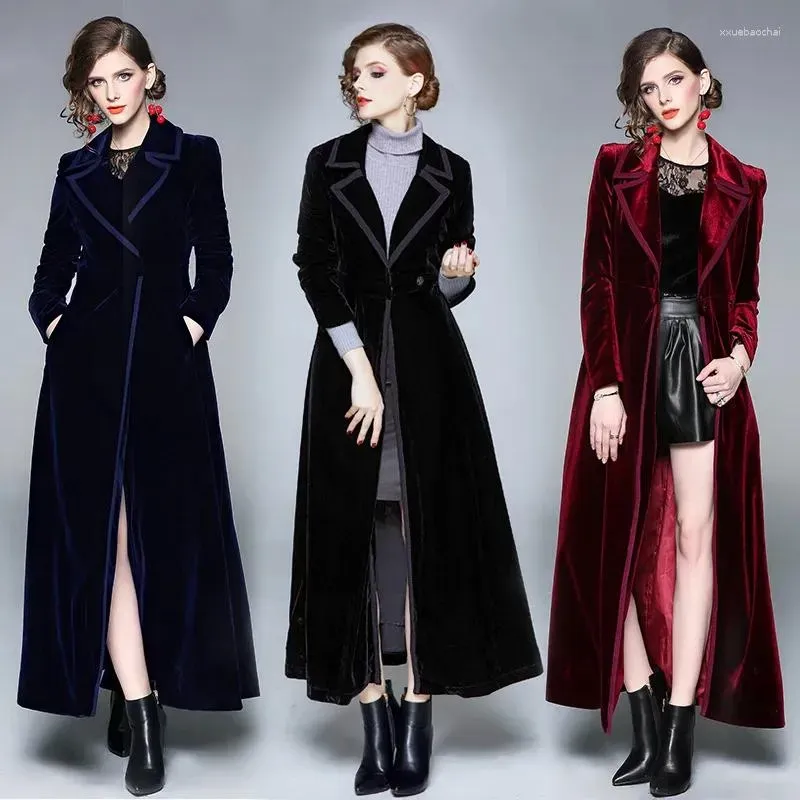 Women's Trench Coats Long Windbreaker For Women Knee Length To Ankle Length. 2024 Spring And Autumn Style Velvet Coat