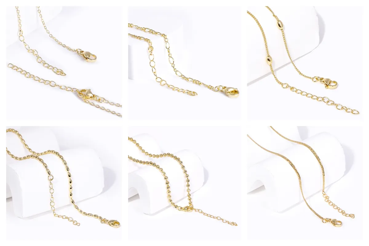 18K Gold Plated Brass Rice Bead Chain Necklace 3x7MM 49CM Long for ...