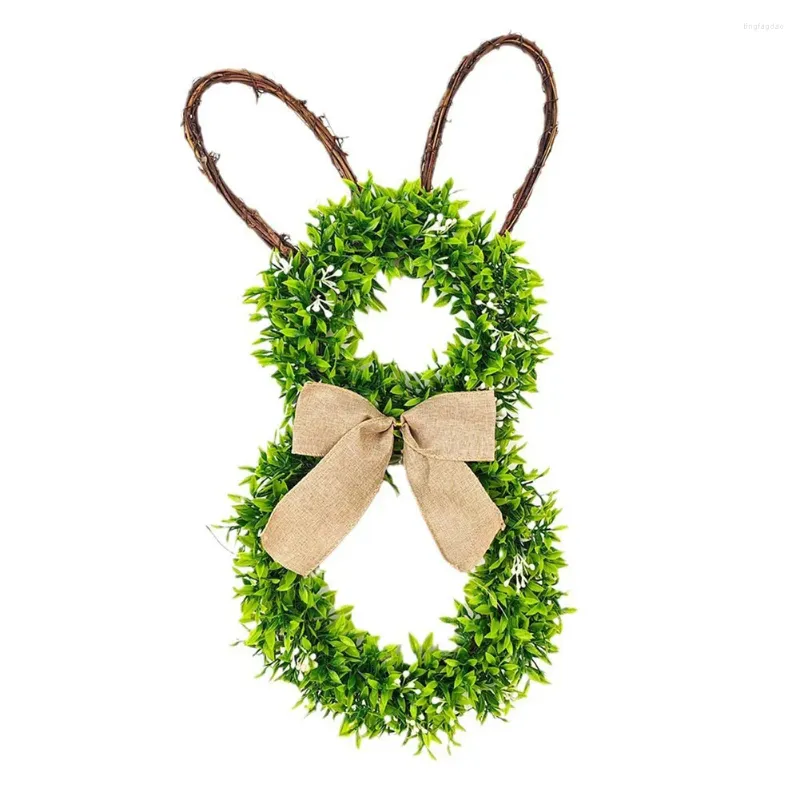 Decorative Flowers Easter Door Hangings Flower Wreath With Illuminating Ears S Spring Decoration Bunnys L21C