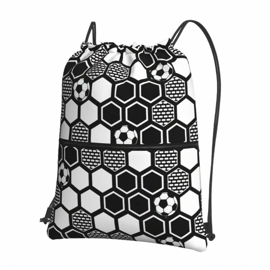 Reversible Print Fußball Ball Muster Fußball Kordelzug Rucksack mit Reißverschlusstasche Sport Gym Sackpack String Bag für Wandern P3iW #