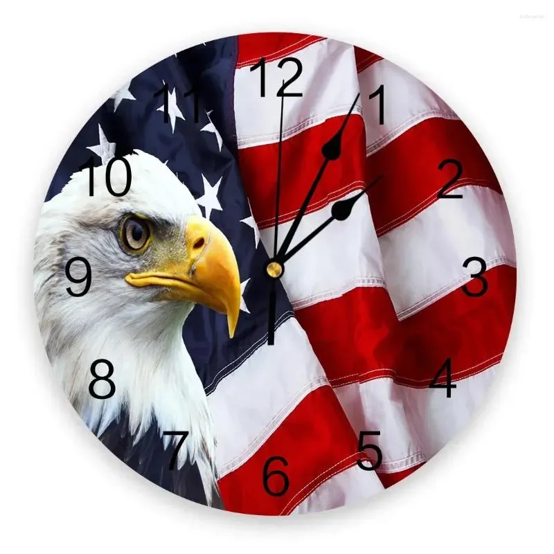 Wall Clocks American Flag Eagle Animal Silent Home Cafe Office Decor For Kitchen Art Large 25cm